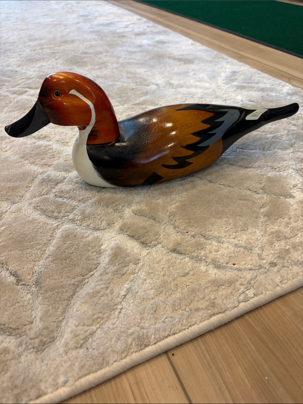 Vintage Hand-Painted Wooden Decoy Duck Décor in Brown and Black